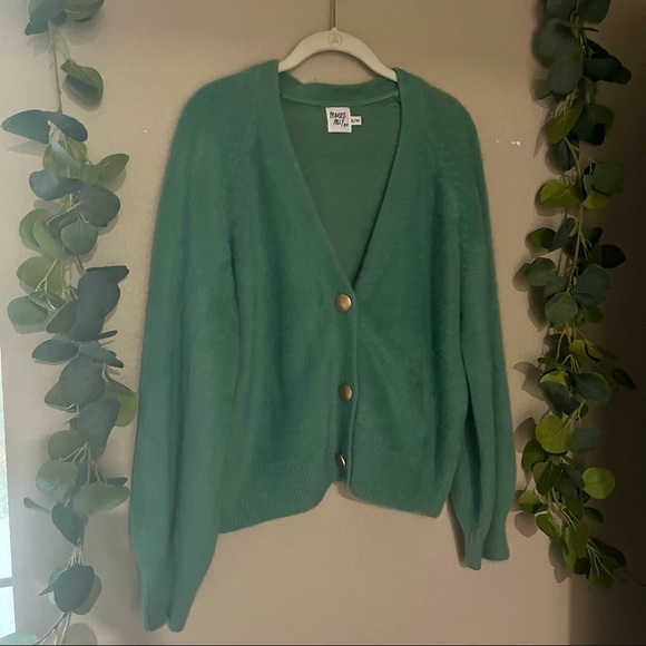 Princess Polly Fuzzy Green Wool Blend Cardigan with Gold Buttons... Very Soft💐 - Picture 3 of 10